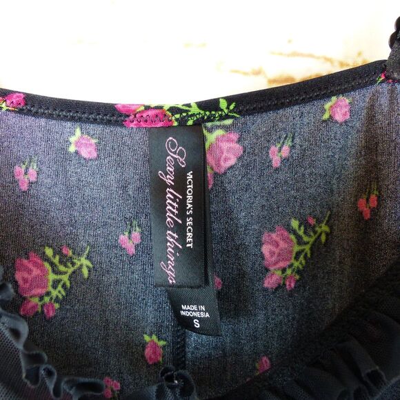 VTG Victorias Secret Slip Dress S Black Roses Ruffles Sexy Little Thing Y2K 90s - Picture 8 of 14